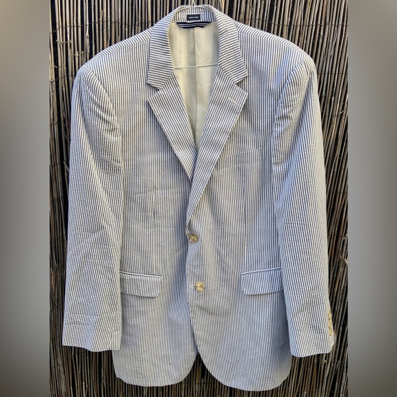 Nautica - Men’s Seersucker Suit - 2-Piece Set - Blue Stripe - 42 Reg / 38W x 32L - Picture 1 of 15